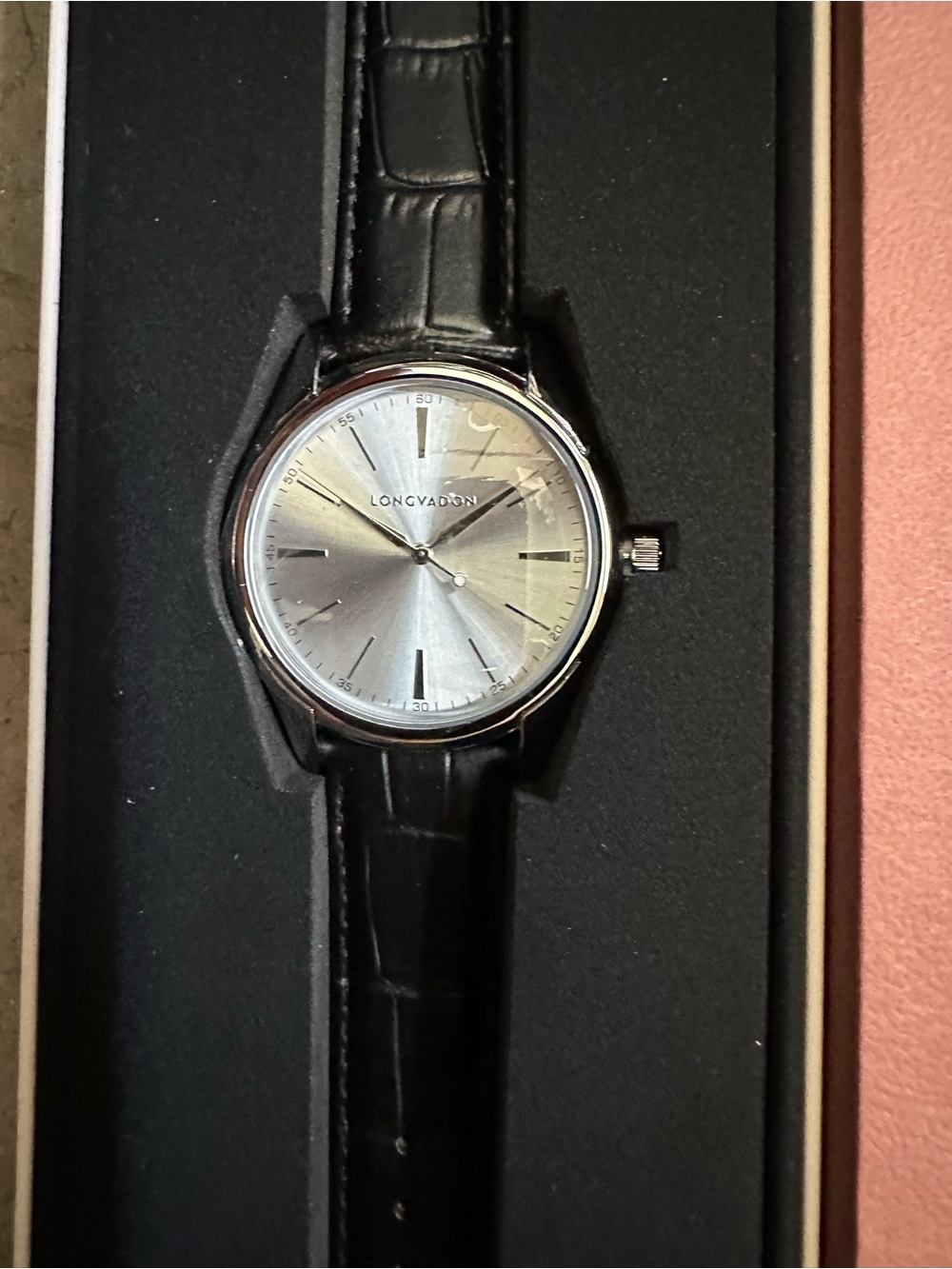 Longvadon Heritage Watch Chataigne Silver Dial Black Leather Band NIB